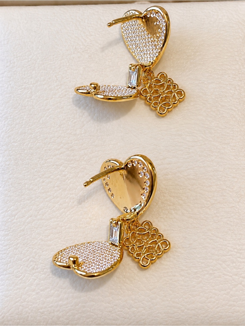 Gold Heart Drop Earrings - Picture 5 of 10